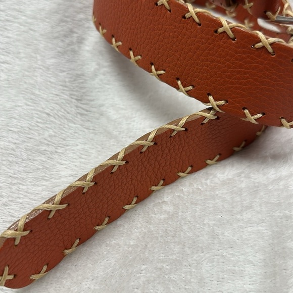 Randall Dodge rd2 rich Carmel  belt, silver buckle, tan detailed stitching